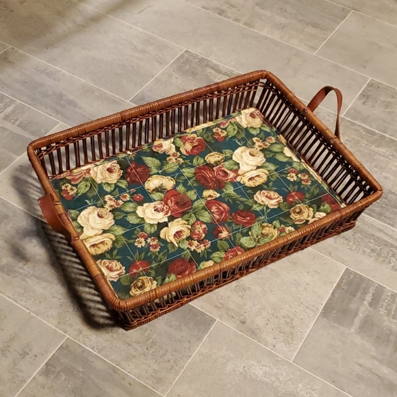 EUC Large Retangle Wicker & Wood Tray